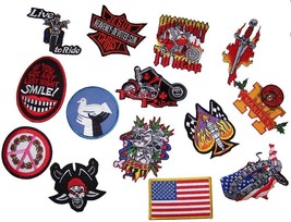 Grab Bag Of 10 Pieces Assorted Biker And Novelty Design Patches Patch Closeout - £5.27 GBP