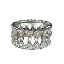 AVON RJ Graziano Ring Silvertone Size 6 Rhinestones Heart Openwork Antique Style - £18.40 GBP