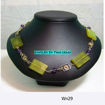 Wn29 14kt gf wire wrap necklace with jade and amethyst beads - £78.32 GBP