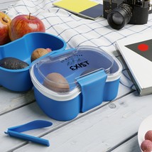 Two Tier Bento Box for Adults BPA Free Microwaveable Compact Spoon Folda... - £20.34 GBP