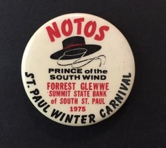 St Paul Winter Carnival Pinback Button 1975 Notos Prince Of The South Wind Vtg - £12.51 GBP