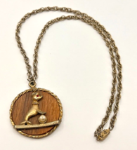 Vintage Lightweight kitchy MCM wood metal seal circus pendant necklace - £20.09 GBP