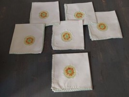 Vintage Cloth Table Napkins Set Of 6 Crocheted Sun Flower in Corner 9&#39;&#39; ... - $14.00