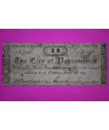 1862 City of Portsmouth Twenty Five 25 Cents Authentic Genuine Paper Mon... - $34.99
