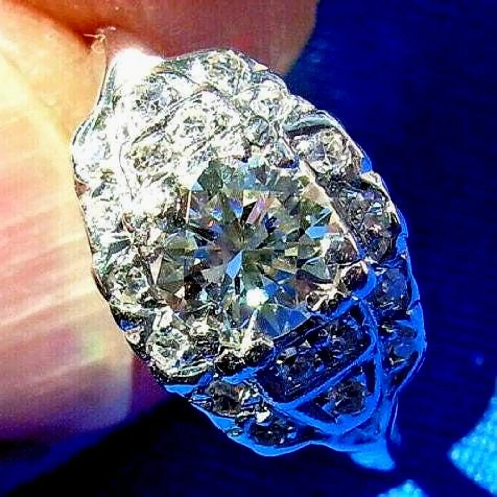 Earth mined Diamond Deco Engagement Ring Vintage Platinum Statement Soli... - $7,310.25