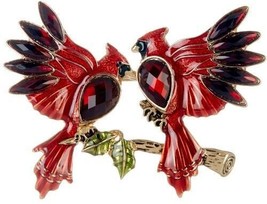 Napier Duo Cardinals Red Birds Brooch Pin Xmas Gold Tone Winter Holiday SIgned - £21.83 GBP
