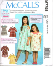 McCall&#39;s M7798 Girls 7 to 14 Easy Pullover Dresses Uncut Sewing Pattern New - $12.11