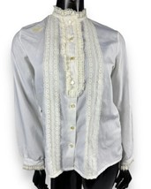 Vtg Lady Holiday Secretary Blouse w Lace Fitted Long Sleeves Ivory 36x24.5” - £18.96 GBP