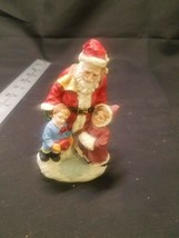 Santa Claus &amp; Children Figurine Resin 4.5&quot; Table Top With Toy Sack Christmas - £6.07 GBP