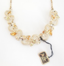 Vintage Coro Necklace Choker Amber Green Navette Bar Links Gold Tone Jewelry - £27.93 GBP