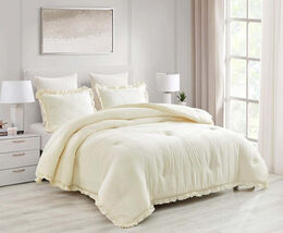 Oversized King Ivory Microfiber Ruffled Comforter Set - $178.62 CAD