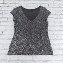 Express Top Womens Small Gray Sequin Cap Sleeve V Neck Y2K Sparkly Cotto... - $19.95