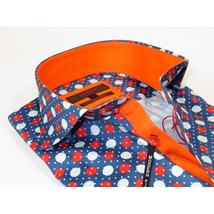 Men Dress Shirts AXXESS Turkey 100% Soft Egyptian Cotton 923-12 Blue/Red Polka image 3