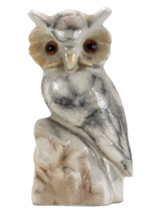 Vintage Enesco Ceramic Owl Bird Figurine Stone Marble Look E-6109 Orange Eyes - £9.45 GBP
