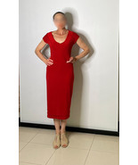 Sexy Stunning Red Midi Dress 1980s Dress Plunging Necklace Dress Plunge ... - £68.74 GBP