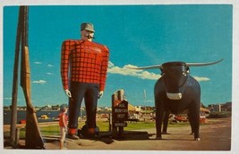 Paul Bunyan &amp; Babe Blue Ox Statues Bemidji,Minnesota Chrome Postcard - £9.18 GBP