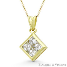 Princess Cut CZ Crystal Invisible Set Cluster 19x12mm Pendant in 14k Yellow Gold - £88.24 GBP+