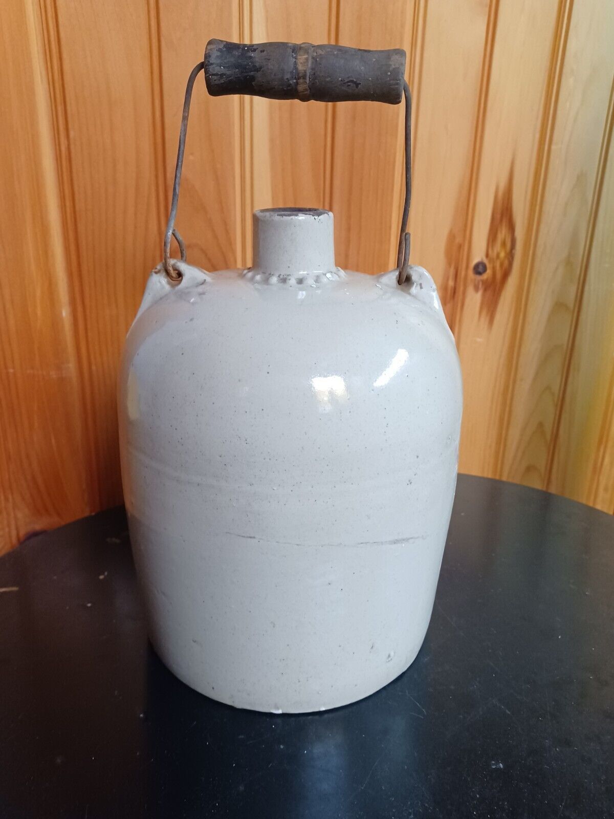 Antique Stoneware Whiskey Moonshine Bail Wire Wood Handle 1 Gallon Crock... - $98.99