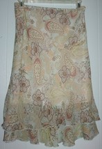 Briggs New York Pasley Floral Green Brown Ruffled Flowing Skirt Size M - $5.99