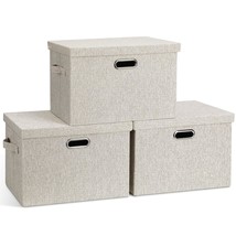 Large 17&quot; 36 Quart Collapsible Stackable Storage Bins With Lids, 3 Packs... - £60.21 GBP