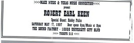 Robert Earl Keen Ticket Stub May 17 1997 Charlotte North Carolina - $39.49