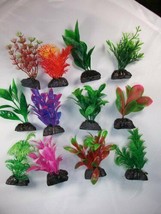 Assorted Plastic Aquarium Plants,  12 Pack, 3 Inch Tall with weighted bases - £13.19 GBP