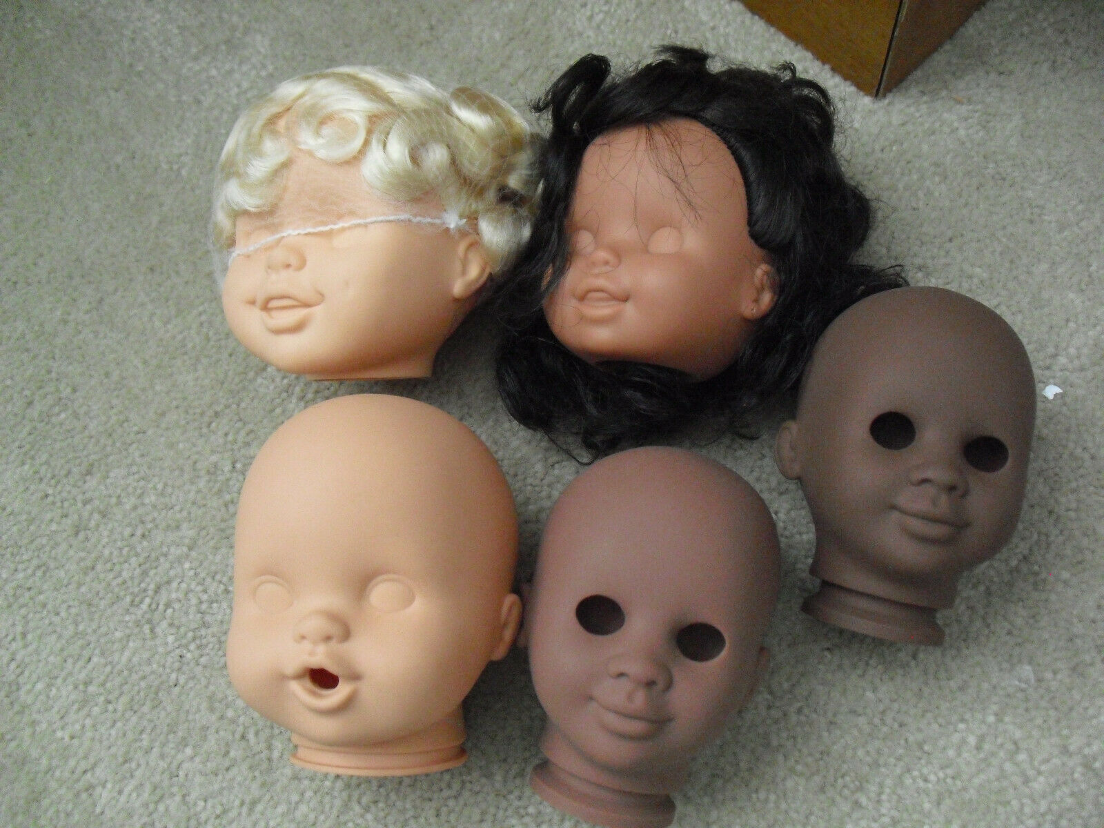 Lot of 5 1990s Tyco Vinyl Unused Factory Stock Girl Boy Doll Heads 4 1/2" Tall - $44.55