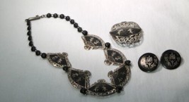 Vintage Sterling Silver Made in Siam Fan Necklace Brooch &amp; Earrings Set ... - $175.23