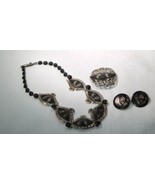 Vintage Sterling Silver Made in Siam Fan Necklace Brooch &amp; Earrings Set ... - £139.55 GBP