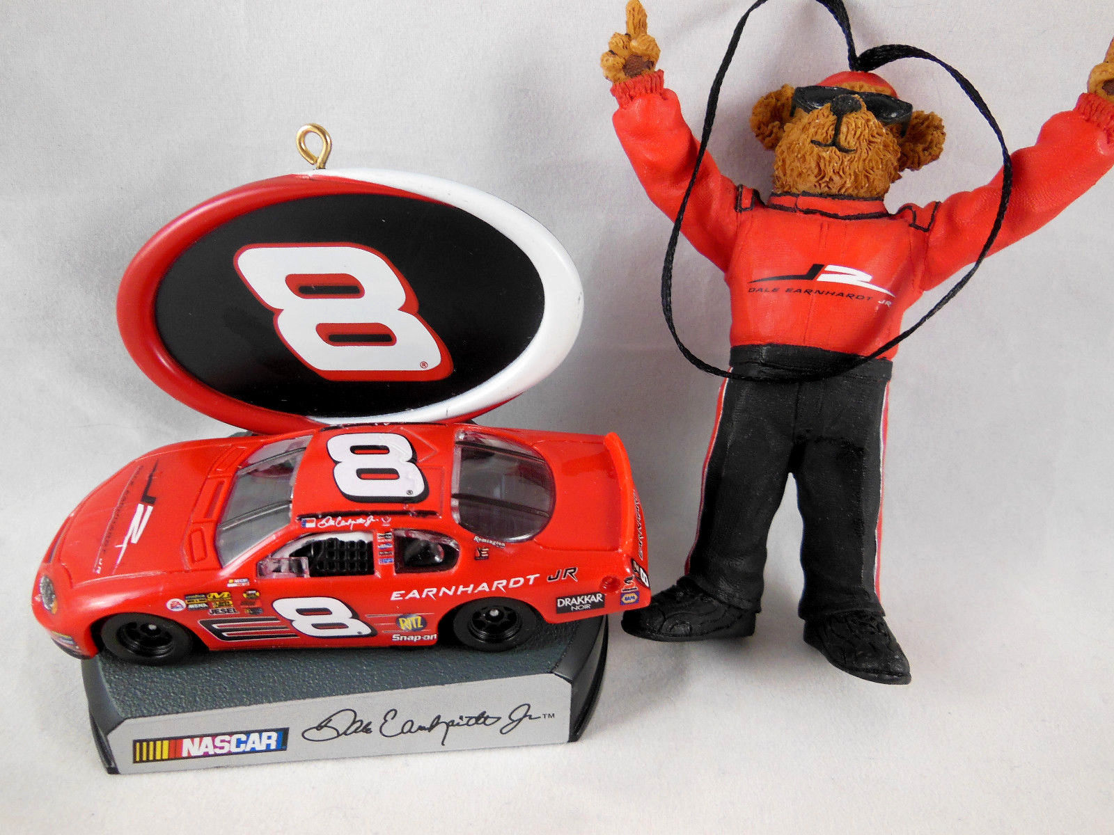 Primary image for Boyds Racing Family Bear Dale Earnhardt Jr Nascar + Car Ornaments Set of 2