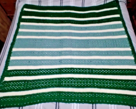 Crochet Handmade Square Lap Afghan 49&quot;x52&quot; Green Shades Baby Wrap Lap Bl... - $33.59