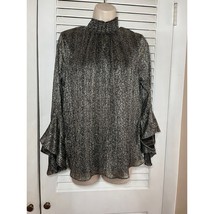 Elegant Vince Camuto Metallic gold Mock Neck Blouse  Dramatic Bell Sleev... - $21.55