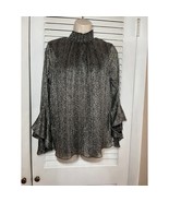 Elegant Vince Camuto Metallic gold Mock Neck Blouse  Dramatic Bell Sleev... - $29.56 CAD
