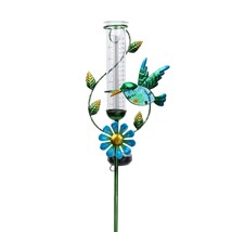 Rain Gauge Outdoor - Solar Powered Garden Rain Gauge, Metal Hummingbird Flower S - £35.16 GBP