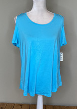 JM collection NWT women’s peekaboo shoulder t shirt size PXL Blue o7 - £8.53 GBP
