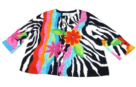 Wild Zebra Print Jacket With Sequins &amp; Flower Power Design Options XL - $33.25