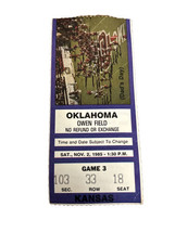 Ncaa Ticket Stub Kansas @ Oklahoma Sooners Nov 2, 1985 Bosworth Champions - £19.98 GBP