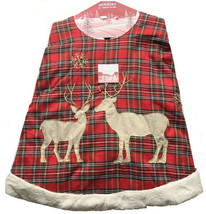 Christmas Tree Skirt Red Tartan Plaid Deer Snowflake 56” Fur Trim Satin ... - £49.99 GBP