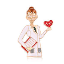 Red Enamel &amp; 18K Gold-Plated Heart Nurse On-Duty Brooch - £11.15 GBP
