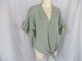 Max Studio top blouse tie front V neck XS green print dolman flutter sle... - $21.51