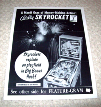 SkyRocket Pinball Flyer Original Vintage Retro Game Fireworks Artwork 1971 - $34.68