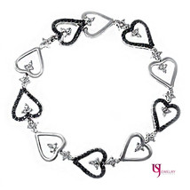 Women&#39;s Ladies Heart Link Bracelet 1.84 TCW Black Diamond 14k White Gold - £1,674.76 GBP