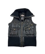 Vintage Harley Davidson Leather Bomber Vest Womens M Full Zip Lined Wool... - £47.60 GBP