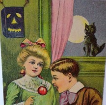 Halloween Postcard Fantasy Black Cat Moon Victorian Couple Square Black JOL 6510 - £47.84 GBP