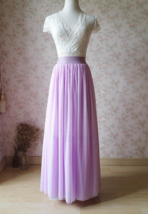 Light Purple Tulle Maxi Skirt Outfit Women Custom Plus Size Tulle Skirt image 1