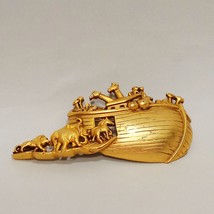 Noah&#39;s Ark Animals Biblical Metal Brooch Pin Vintage 3&quot; A.J.C. Religious - £12.40 GBP