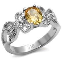 Champagne CZ Rope Ring November Birthstone Stainless Steel TK316 - £13.37 GBP