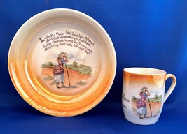 Antique Porcelain Child&#39;s Nursery Rhyme Plate &amp; Cup Set Little Bo Peep Germany - £14.92 GBP