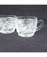 Lot of 2 LE Smith Aztec Embossed Clear Glass Round Flat Punch Cup 2.25&quot; ... - $7.85