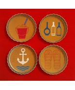 NEW Set of 4 Bottle Cap Top Coasters Metal &amp; Cork Sand Beach Flip Flop A... - $33.83 CAD